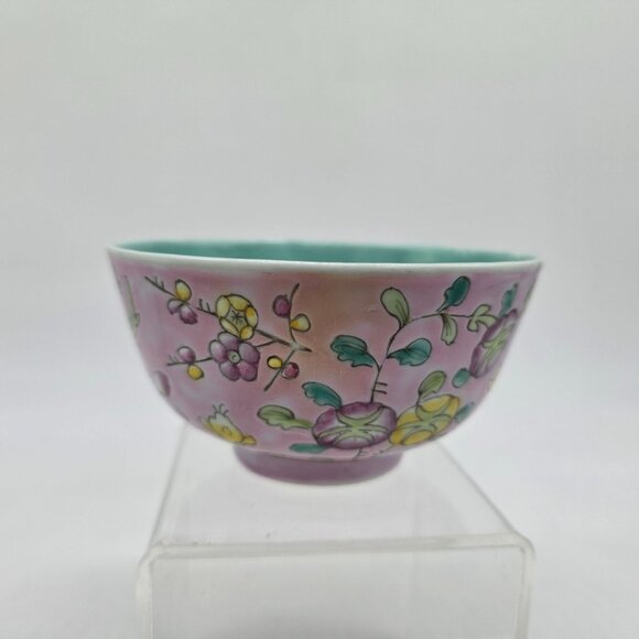 Vintage Chinese Hand Painted Cloisonne Pink Floral Bowl 4.5" - Picture 6 of 8